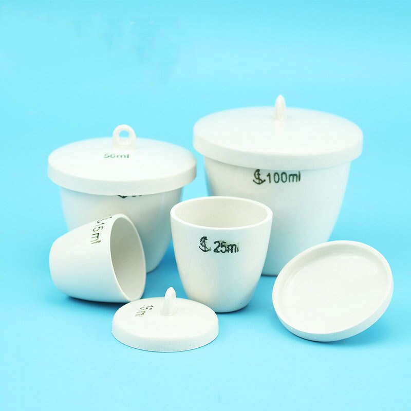 Crisol de porcelana de 5ml a 300ml, crisol leramico de cerámica con tapa para laboratorio escolar, Labwares de experimentos de labratorio