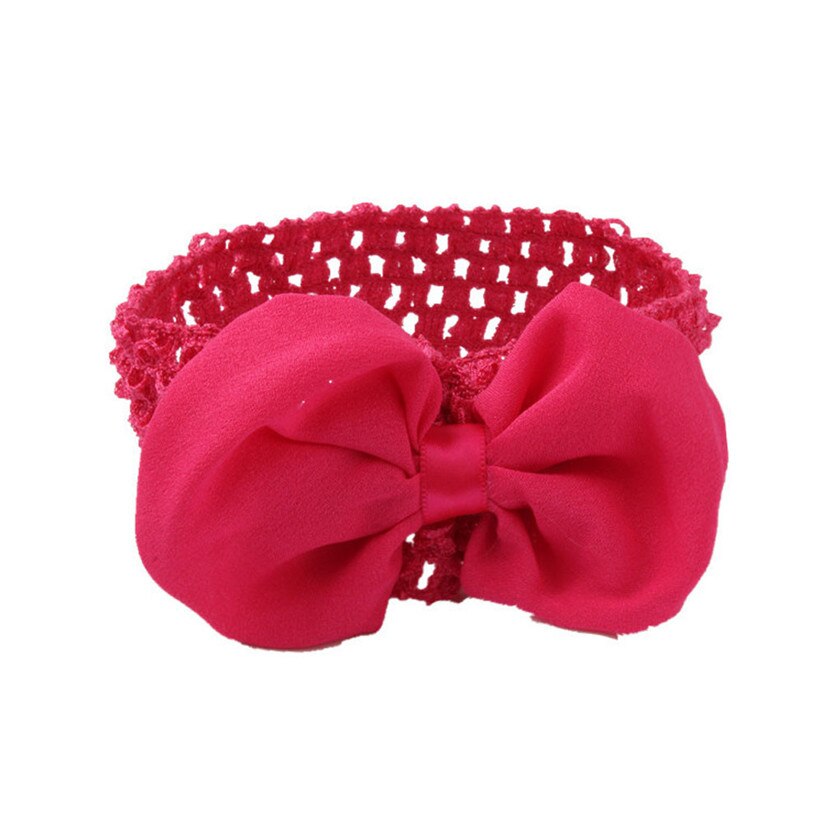 Diadema con lazo de chifón para niñas, diademas elásticas huecas para bebé, accesorios para el cabello, 170719: Hot Pink