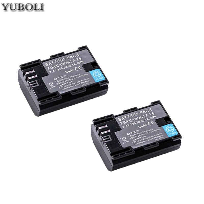 2650 mah batterie lp  e6 lpe 6 lp-e6 e6n batteri for canon eos 5ds r 5d mark  ii 5d mark iii 6d 7d 80d eos 5ds r kamera: 2 batterier