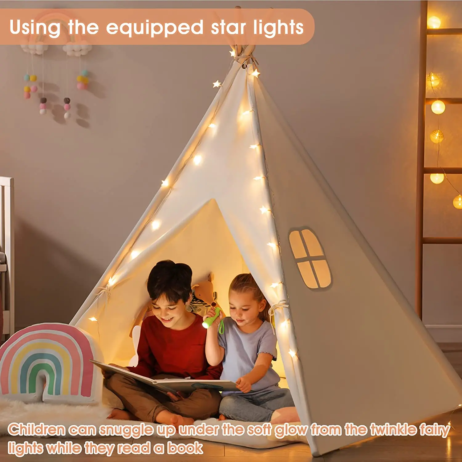 Portable Kids Tent Teepee Tent For Children Tipi Infantil House For Girl Cabana Boy Tents Decoration Carpet LED Lights