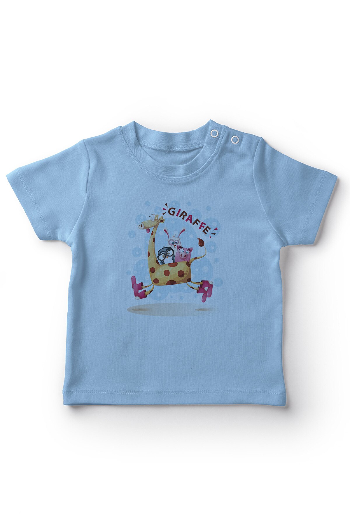 Angemiel Baby Running Op Giraffe Leuke Dieren Jongens Baby T-shirt Blauw