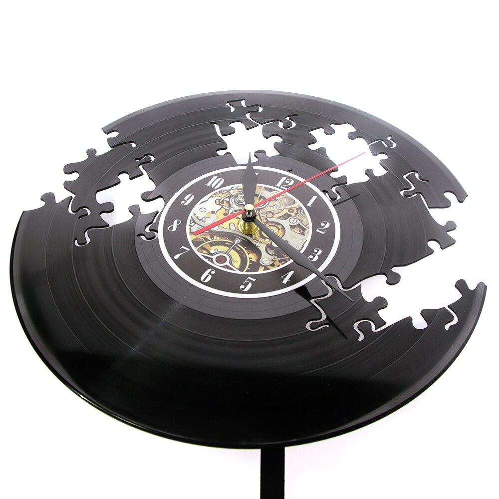 Jigsaw Wall Art Decor Falling Puzzle Wall Clock Modern Puzzle Vinyl Record Pendulum Clock Steampunk Clock Watch