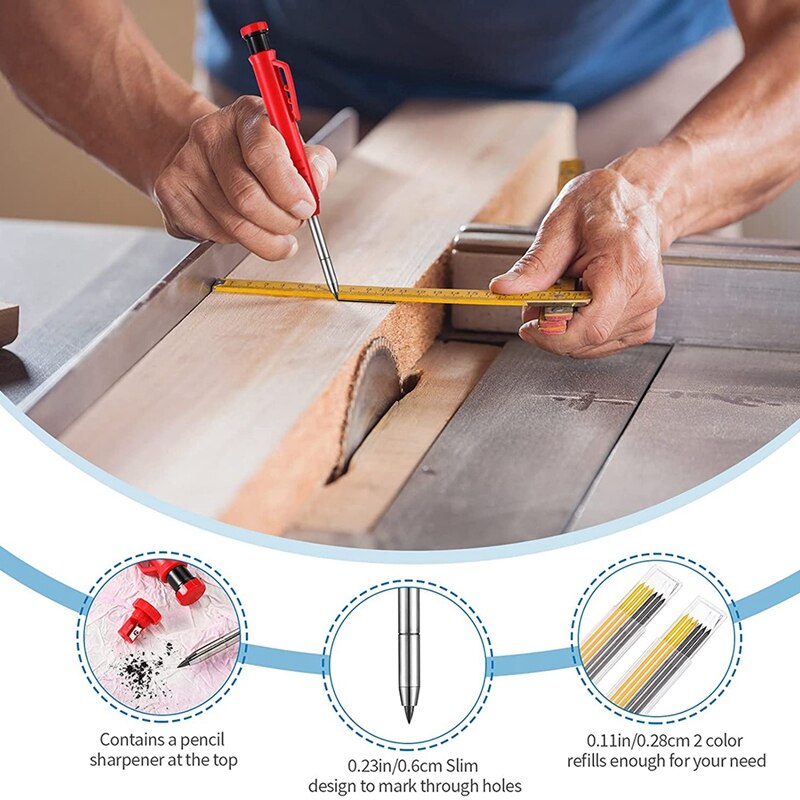 16 Pcs Carpenter's Scribe Marking Kit, 2 Mechanical Carpenter Pencils,2 Tungsten Carbide Tip Scriber and 12 Refills