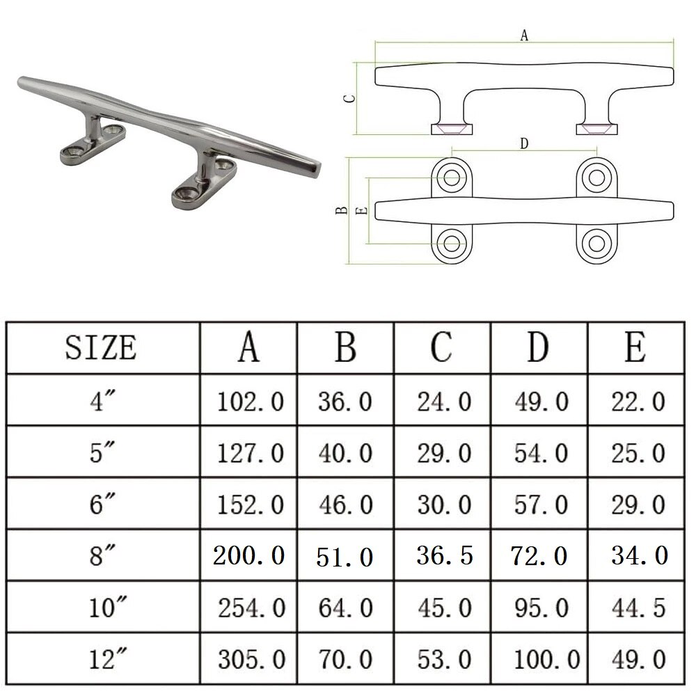 2PCS Stainless Steel Marine Deck Cleats 4 inch 5 inch 6 inch 8 inch 10 inch 12 inch Sailing Yacht Anchor Dock Cleat For Kayak