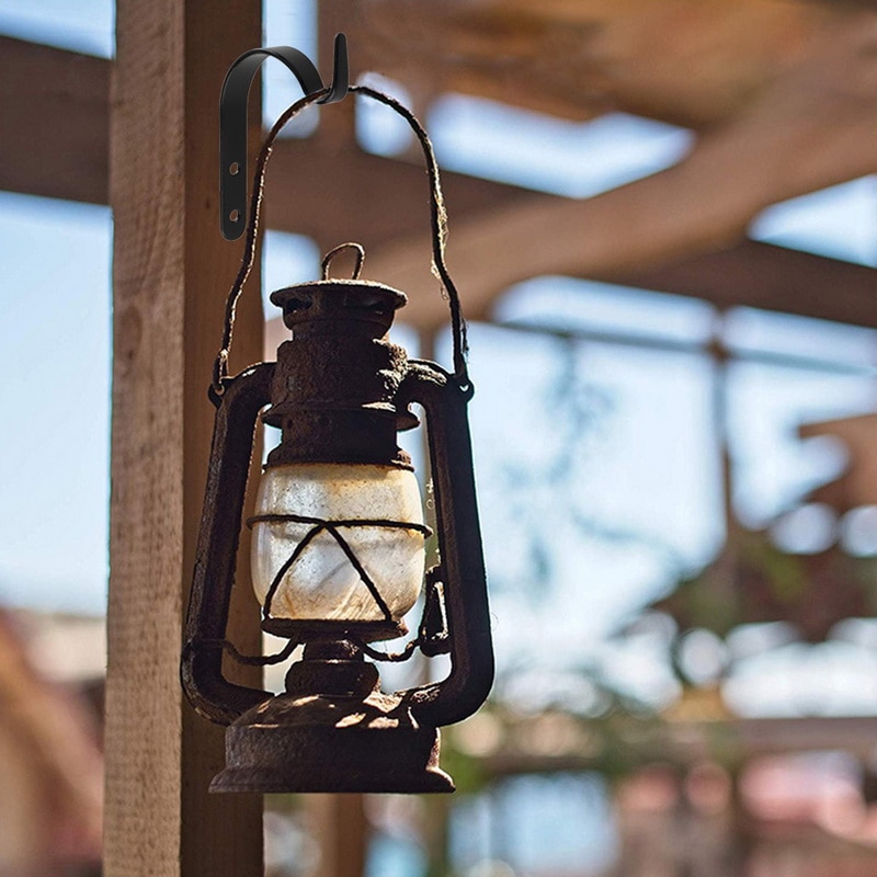 Durable Black Iron Wall Light Hook Bracket Wind Chimes Garden Hanging Basket Lantern Hanger Planter Decoration