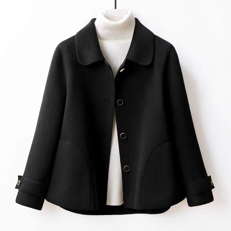 Casaco de lã dupla face feminino, Casaco curto de lã, Casaco preto, Casacos femininos, Outono, Inverno, Seção, Colarinho de boneca, Novo, 2022: XXL / CÉU AZUL