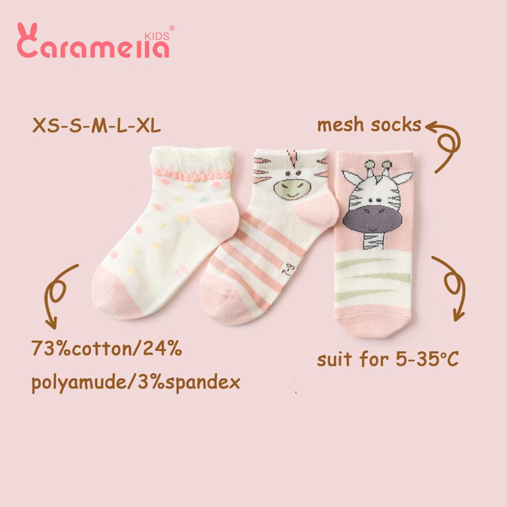 Caramella Mesh Kids Socks 3Pairs Cute Pink Baby Girls Hosiery Funny Girraffe Cartoon Baby Socks 0-12 years