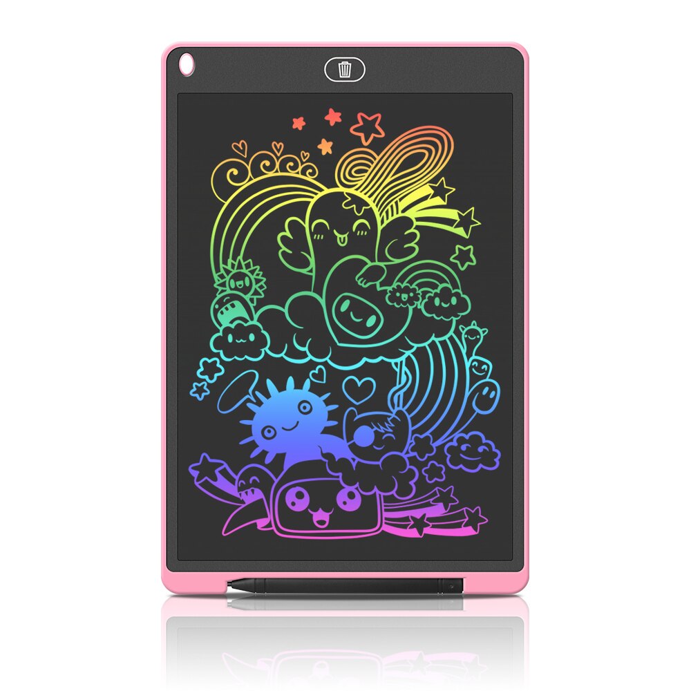 LCD Writing Tablet, 12 Inch Newest High-Tech Colour Screen Writing and Delete Function, Electronic Drawing Tablet, Reusable Pink