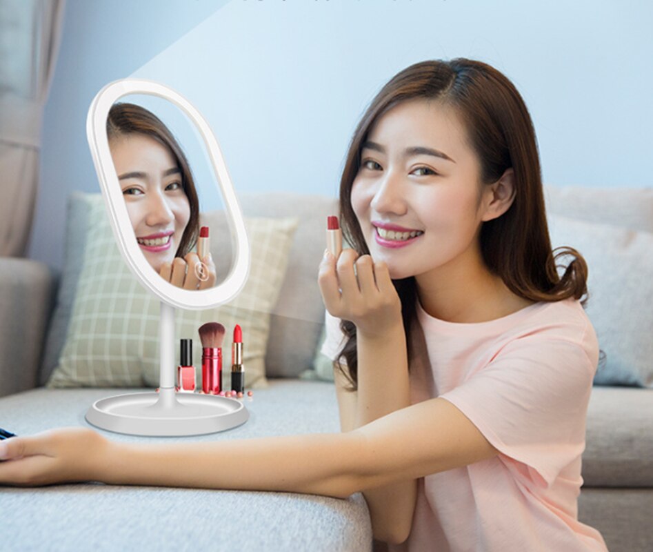 Miroir de maquillage à Led lumineux intelligent à trois tons avec lampe de bureau lumière supplémentaire de maquillage petit miroir