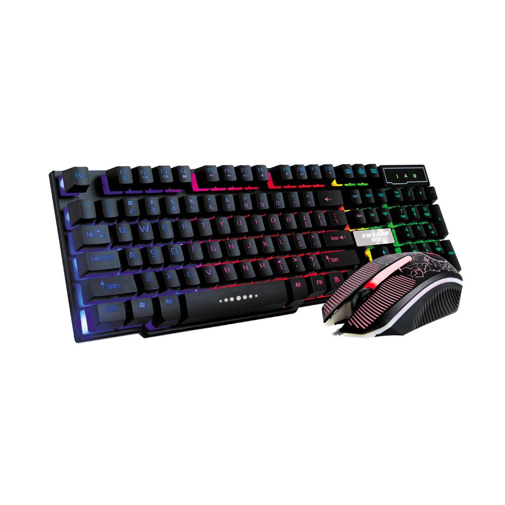 Colorful Crack Led Illuminated Backlit Usb Wired Rainbow Gaming Keyboard+mouse Set de oficina con teclado y mouse