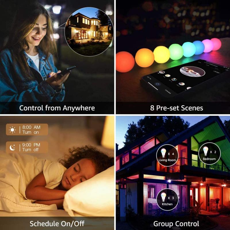 Luz LED inteligente con Control por voz, lámpara de ahorro de energía RGB E27/B22/E14, Bombilla inteligente multitono, ahorro de energía
