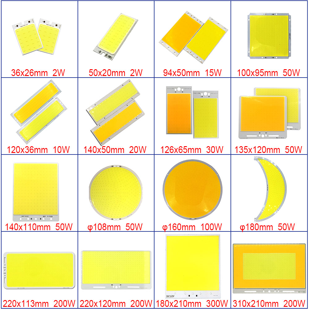 Placa de luz LED COB para interior y exterior, lámpara de 12V, 2W-300W, Chip de diodo emisor, bombillas para el hogar y el coche, DIY,