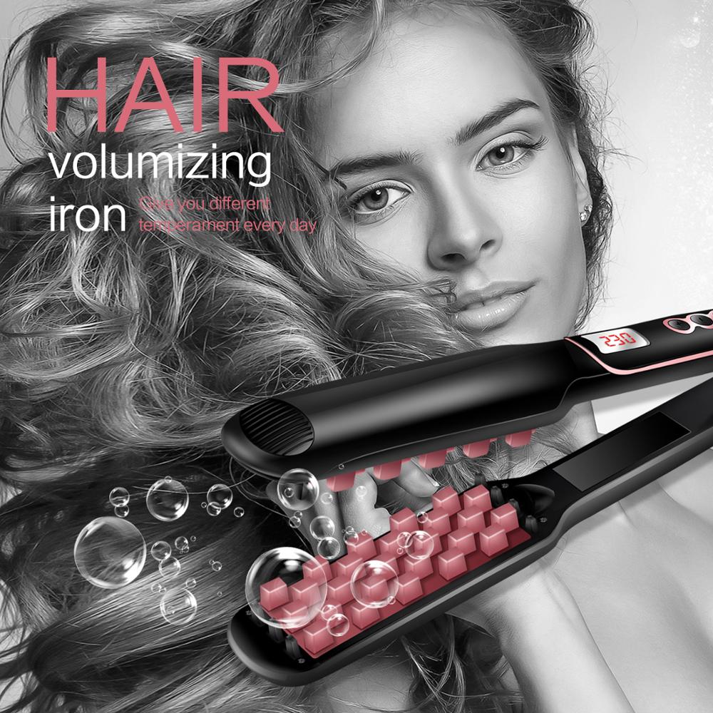 Plancha de pelo voluminizadora plancha rizadora de cerámica rizadora brillante sedoso 2 en 1 plancha alisadora y rizadora plana.