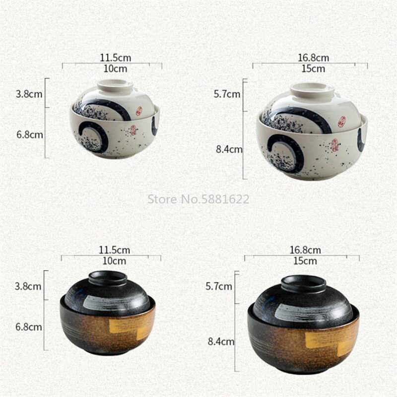 4.5/6.5 Inch Japanese Style Ceramic Dessert Stew Pot Noodle Soup Ramen Bowl Household Rice Bowl With Lid Dinnerware Set