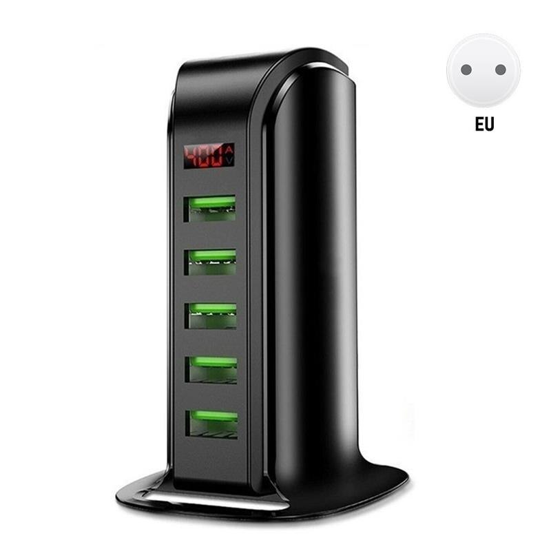 5- -poorts usb-lader, digitaal display, desktop usb-laadstation, reis usb-lader hub voor iphone samsung us eu-stekker: Eu zwart