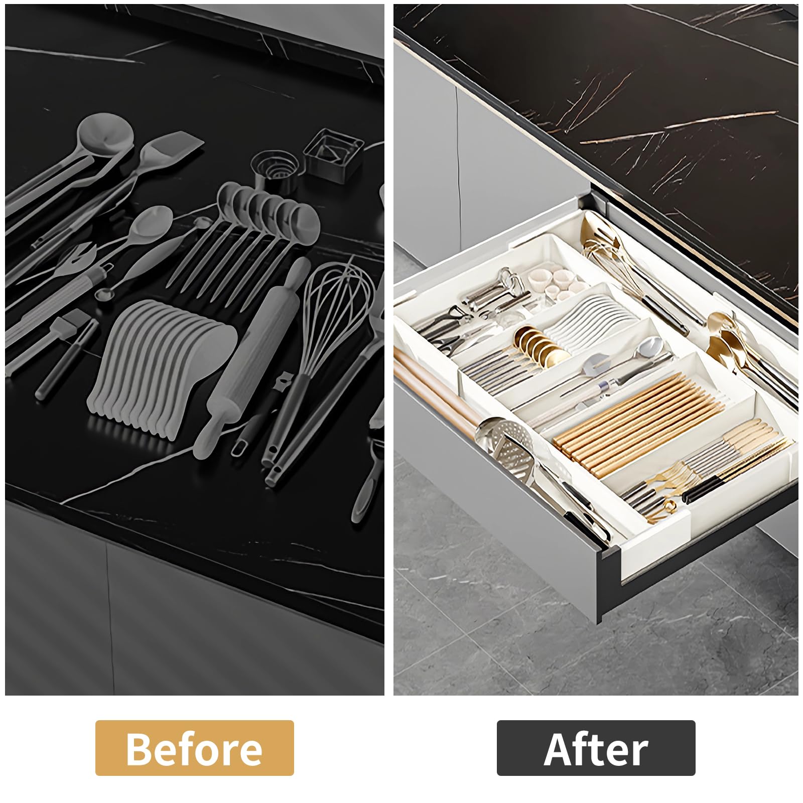 Drawer Organizer, Cutlery Tray for Kitchen Drawer, Expandable Utensil with Compartment, Spoons Forks Knives Cutlery Holder