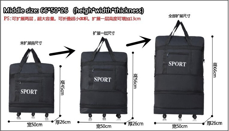 sac gonflable imperméable à l'eau Portable valise de voyage sac gonflable unisexe extensible sacs à bagages pliants avec des sacs de nuit de roue pendant la nuit: middle size