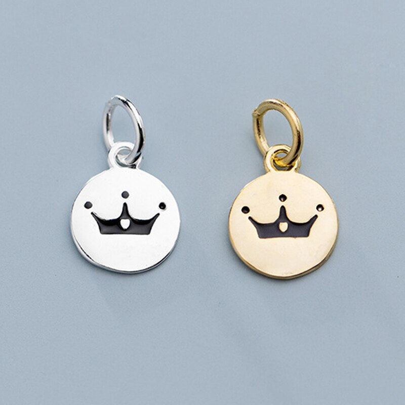 Colgante de corona de tarjeta redonda para mujer, colgante de medallón pequeño de Plata de Ley 925, joyería artesanal para mujer, proveedor de accesorios