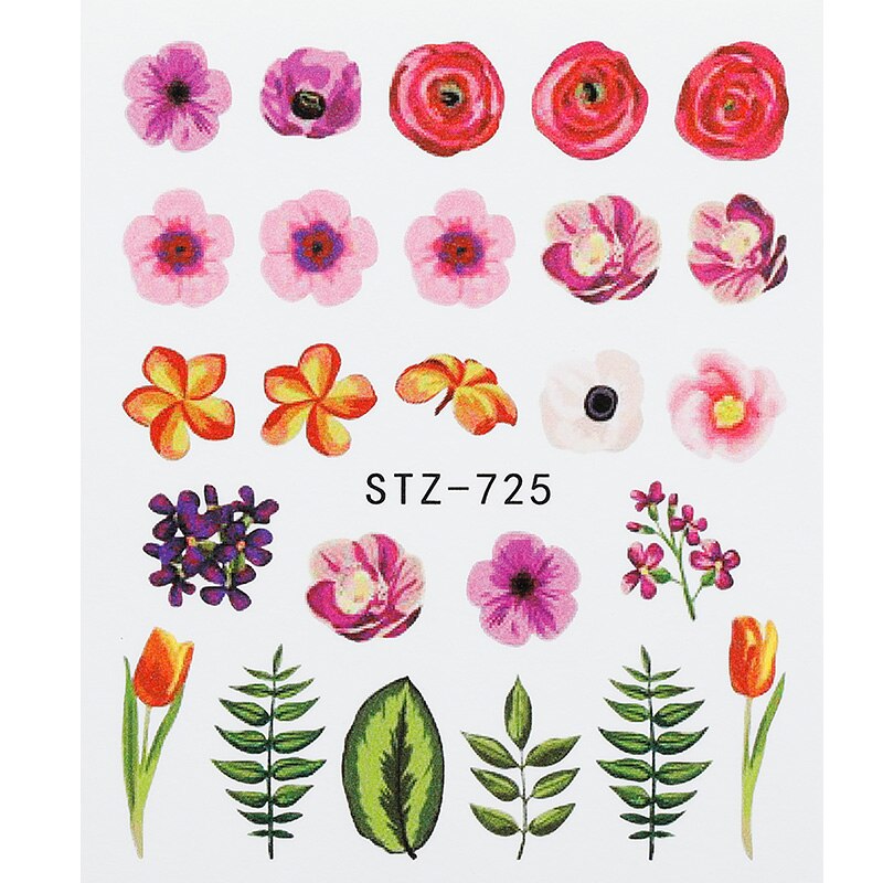 1 pcs Nail art water stok bloem kleurrijke decoratie sticker tips: STZ-725