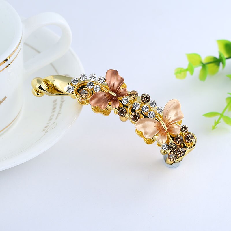 Nowe akcesoria Crystal Barrette Rhinestone spinka do włosów spinka do włosów spinka w kształcie Banana spinki do włosów dla kobiet akcesoria do włosów Hairgrip: D