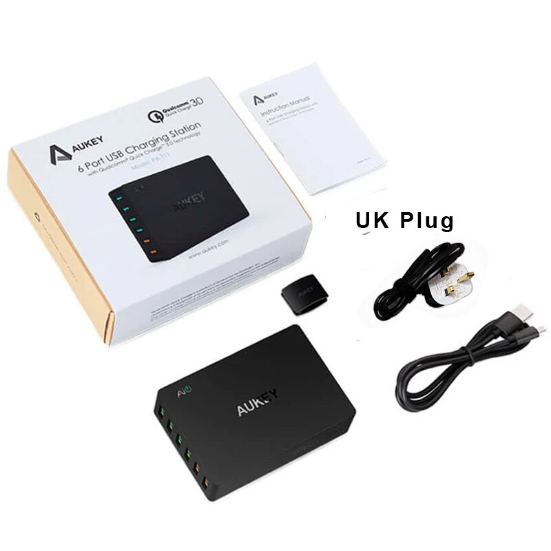 AUKEY Pa-T11 6 USB Hafen 60W Schnelle Zauberstab Ladegerät EU UNS UK Stecker Ladung Bahnhof Qualcomm schnell aufladen 3,0 Schreibtisch Ladegerät: UK
