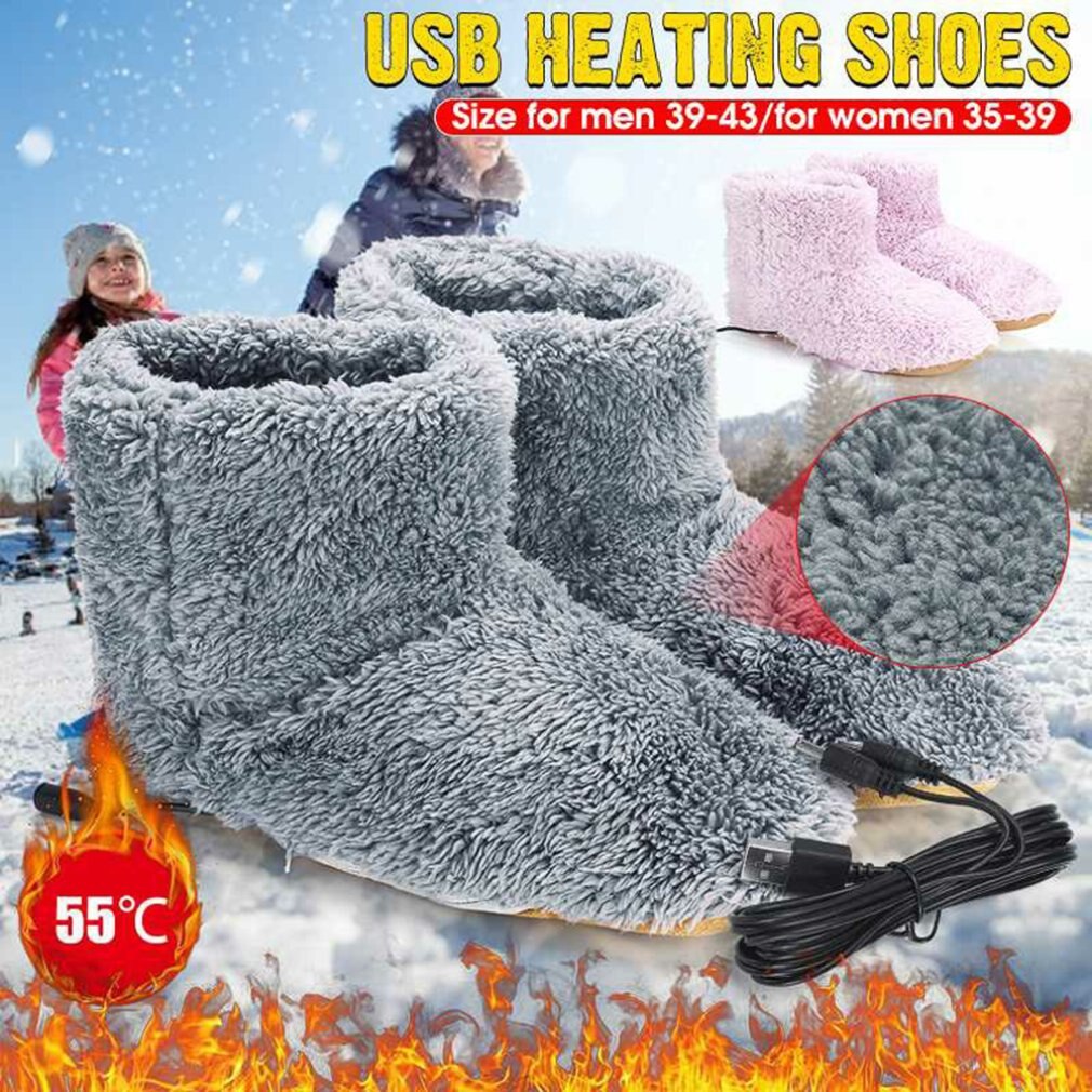 Electric Heated Shoes Comfortable Plush Foot Warmer Shoes Washable USB Charging Electric Heating Shoes Winter Thermal Boot