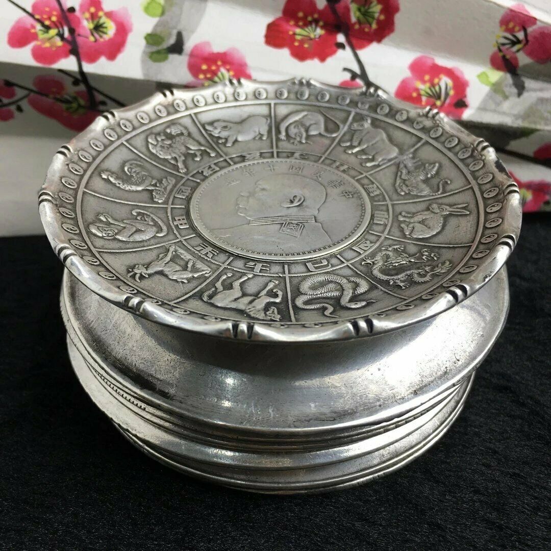 China OLD Tibetan silver Chinese Zodiac plates