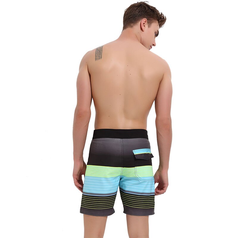 Men&#39;s Quick Dry Swim Trunks Colorful Stripe Beach Shorts with Pocket Boy&#39;s Bathing Boardshort Beachwear