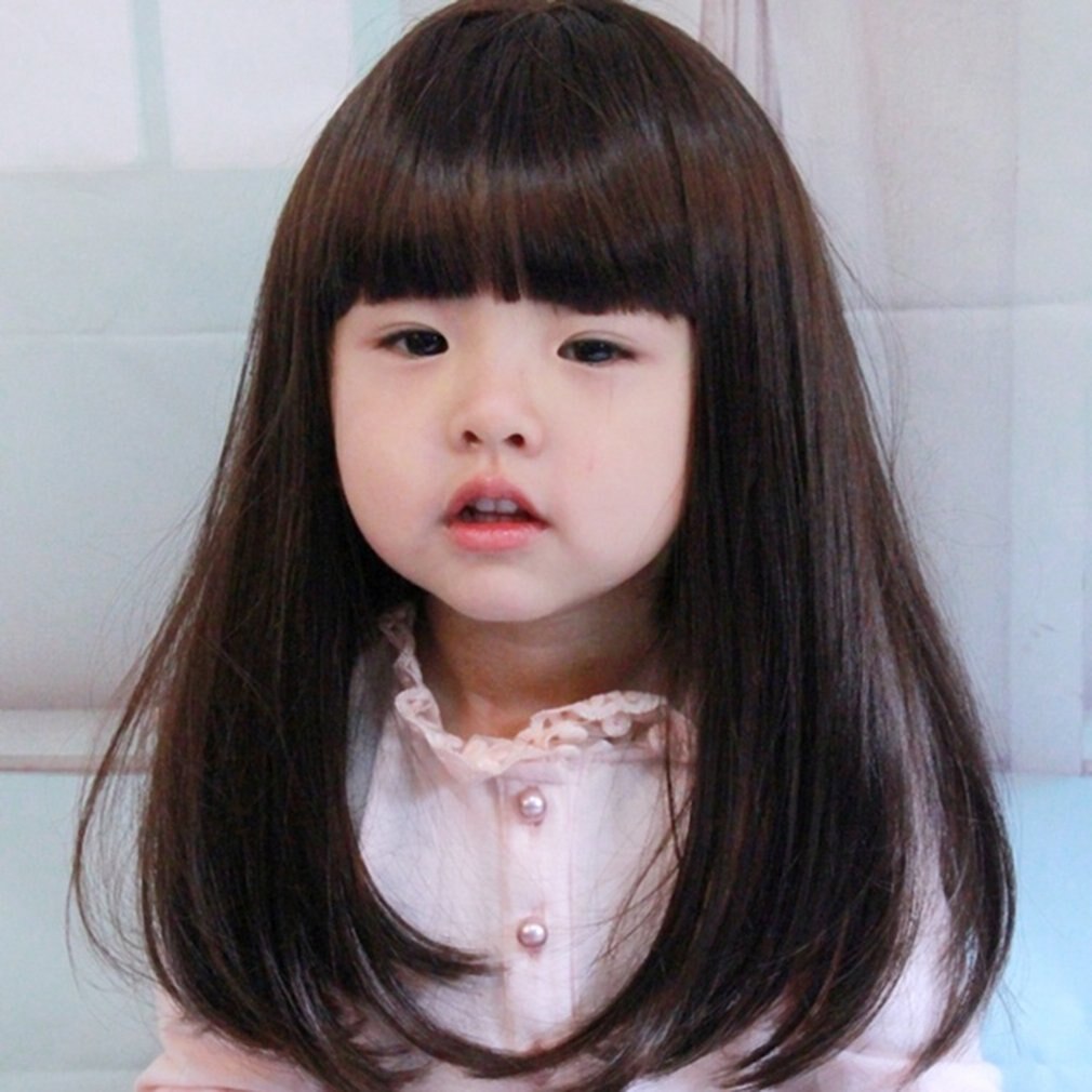 Synthetic Heat Resistant Fiber Straight Child Hair Brown/black Children Wig