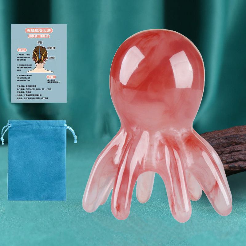 Resin Octopus Massage Comb Head Meridian Scraping Scalp Massage Brush Acupuncture Gua Sha Massage Comb Fatigue Relief Massage: Transparent