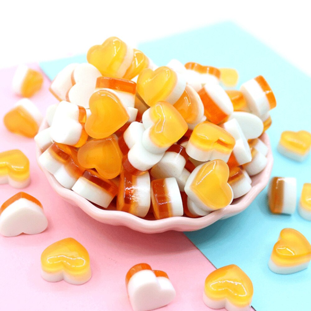 10 sztuk tęcza galaretka kocham serce wata cukrowa plastikowa symulacja cukierki plastikowe akcesoria DIY artystyczna zabawka biżuteria akcesoria: Pomarańczowy