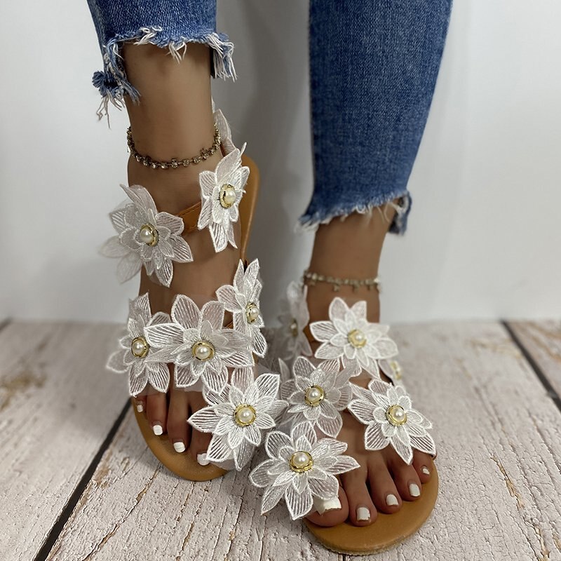 Sandalias con flores para mujer, chanclas de verano, zapatos de plataforma para mujer, sandalias de playa deslizantes de talla grande