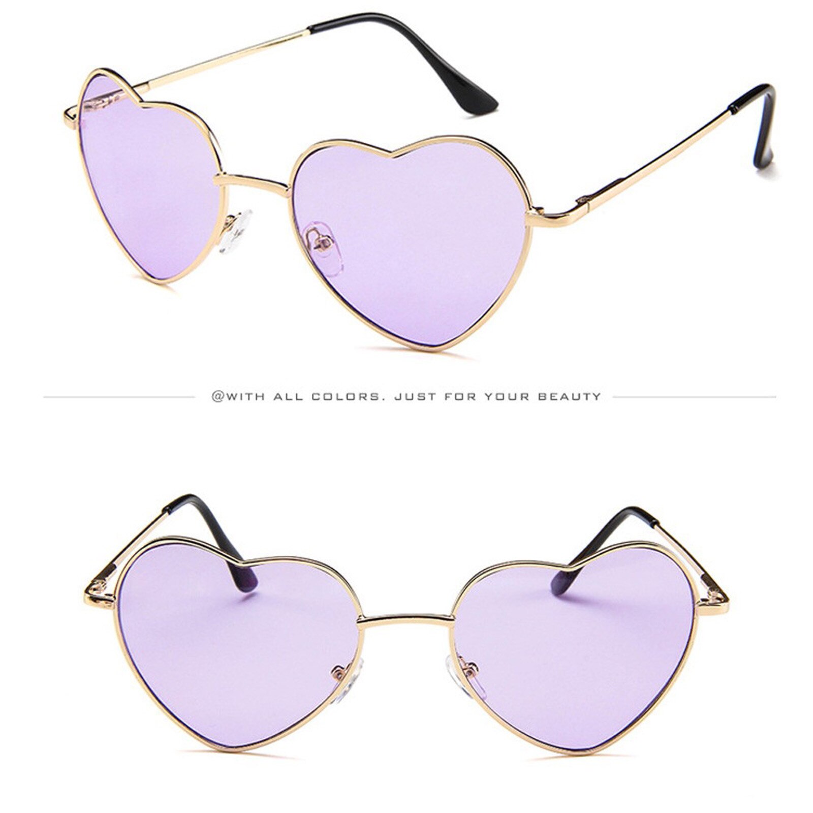 Mens Womens Metal Frame Ladies Heart Shape Sunglasses Love Eyewear Gold Frame Pure Color-Love Heart Shaped Glasses