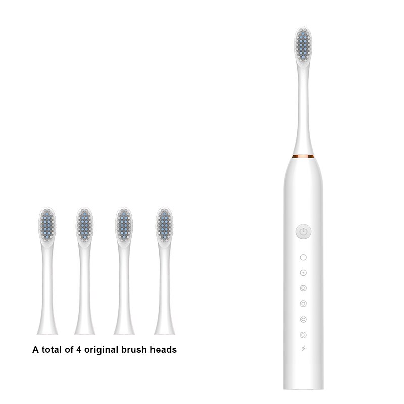 Sonic Electric Toothbrush Smart Tooth Brush Ultrasonic Automatic Toothbrush 6 Modes USB Fast Rechargeable Adult IPX7 Waterproof: white box 4 head