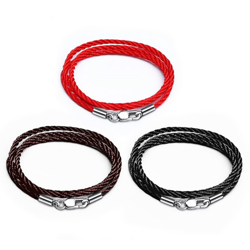 Cordón rojo y negro hecho a mano de algodón, cadena de cierre de langosta de acero inoxidable 316L, colgante DIY, collar, dijes para encontrar joyas, 2mm, 3mm
