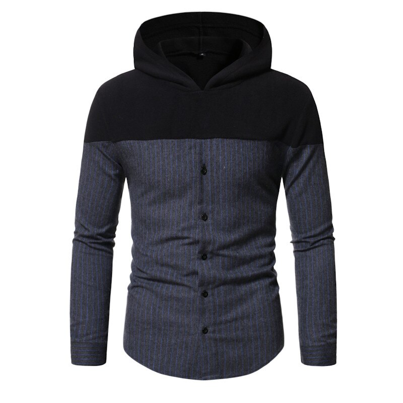 Riinr höst herr casual huvsömmar herr grå och blå randig skjorta knapp dekoration snygg skjorta topp m -3xl: L
