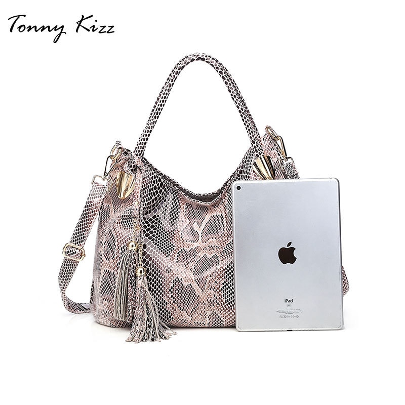 Tonny kizz bolsos grandes para mujeres bolso de hombro femenino bolsos de mano de cuero serpentina de alta calidad