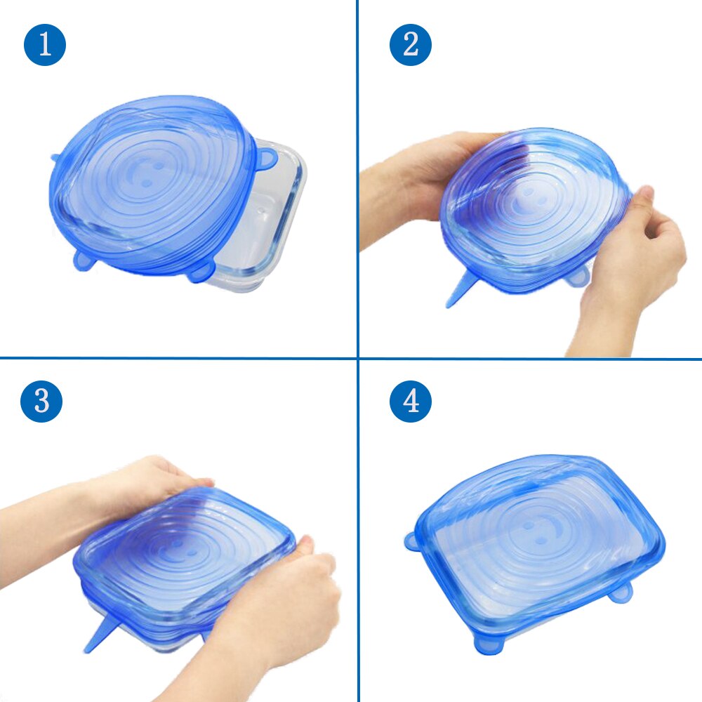 6 stk genanvendelig silikone maddæksel universel elastisk silikone låg til køkkengrej skål pot tapas de silicona para alimentos