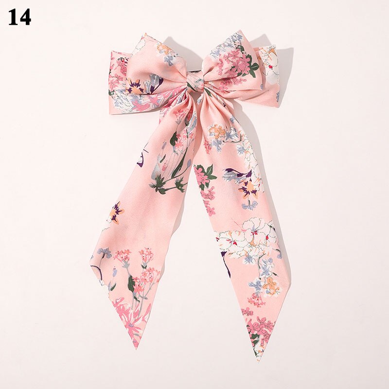 Gestreepte Bloemenprint Strik Haar Clips Lint Haarspeld Twee-Lagen Oversized Bows Haar Clip Haarspeldjes Meisjes Haar Accessoires: 14
