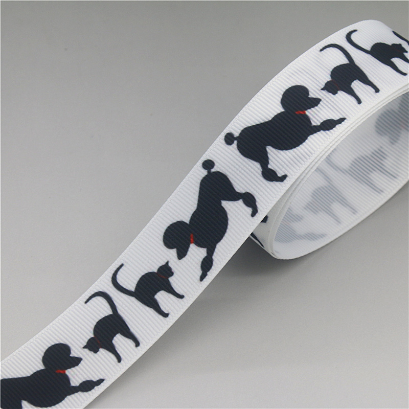 DUWES 50 yards Hond Poedel Bulldog Corgi Gedrukt Grosgrain Lint Accessoire Hairbow Hoofddeksels Decoratie DIY OEM D1651: Antiek Zilver / L