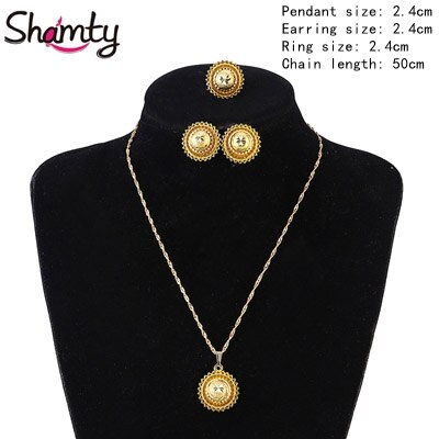 Shamty Ethiopian Bridal Jewelry Sets African Nigeria Sudan Eritrea Kenya Pure Gold Color Habasha Style Wedding Sets D30019: Small size