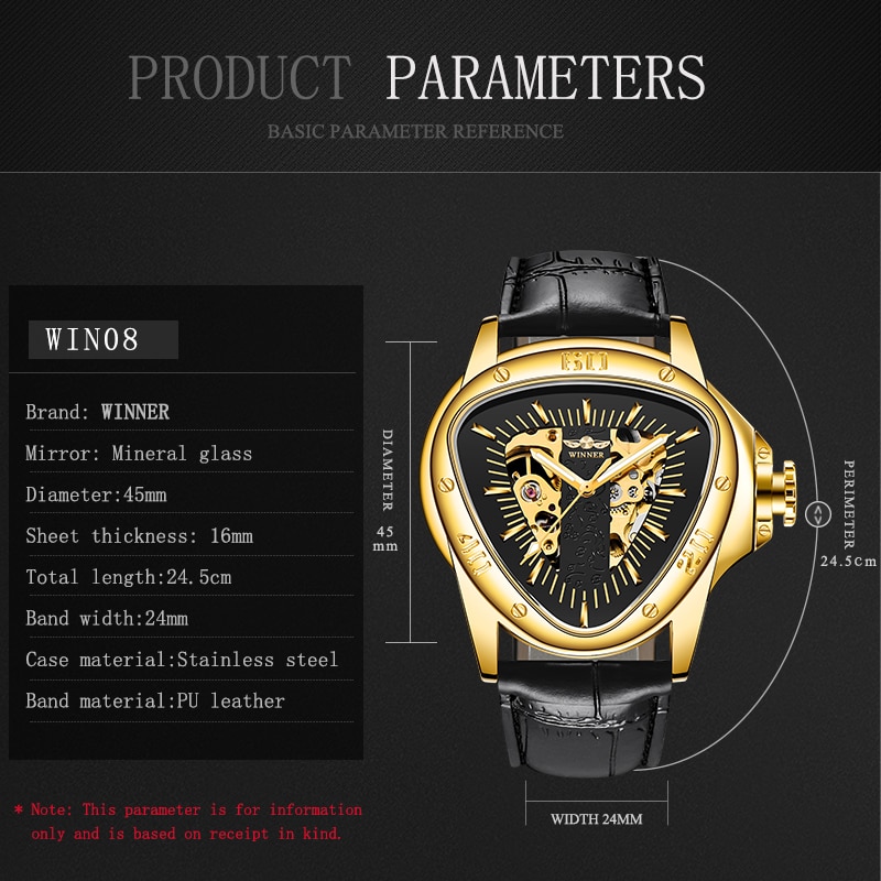 WINNER Men Automatic Mechanical Watches Steampunk Triangle Golden Skeleton Movement Mysterious Luminous