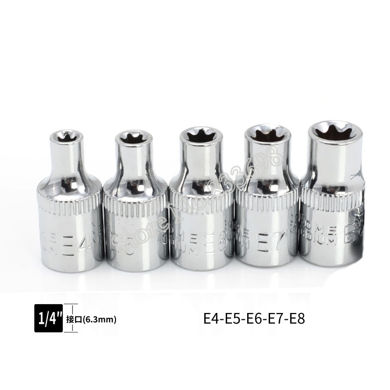 5 sztuk 1/4 "napęd E typ gwiazda ZESTAW GNIAZD Torx gwiazda fragment klucz gniazda E4 E5 E6 E7 E8 automatyczny ręczne narzędzia robić naprawy