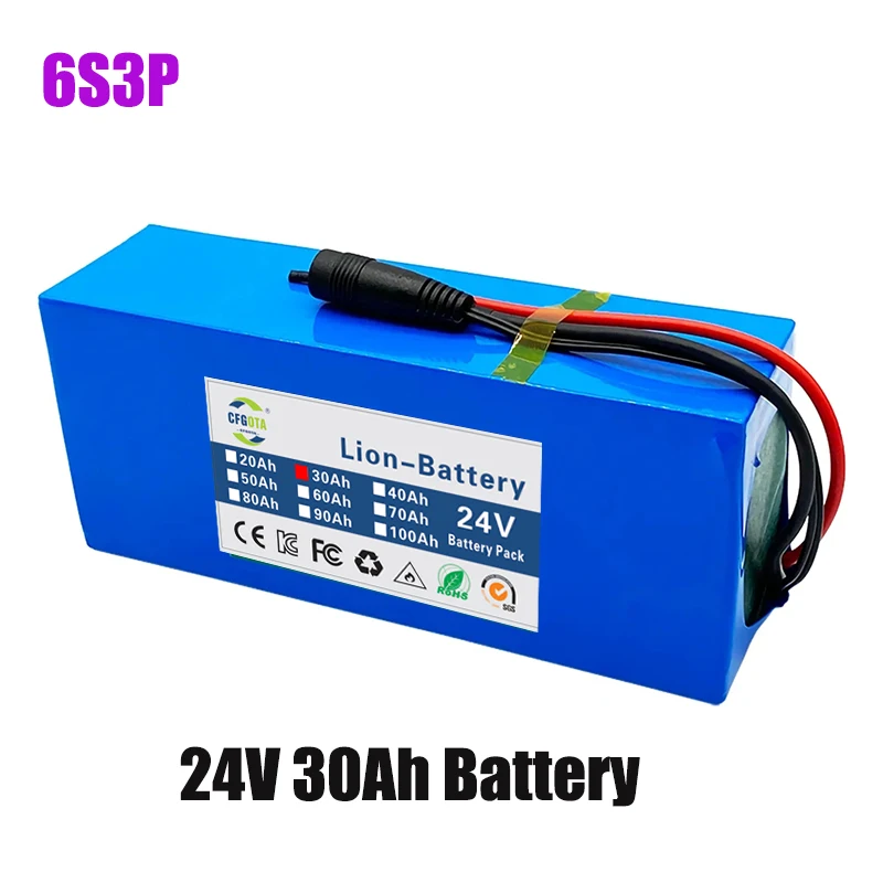24v 30ah 6 s 3p 18650 lithiumbatterij 24v 30000 mah lithium-ionbatterijpakket + oplader: Grijs