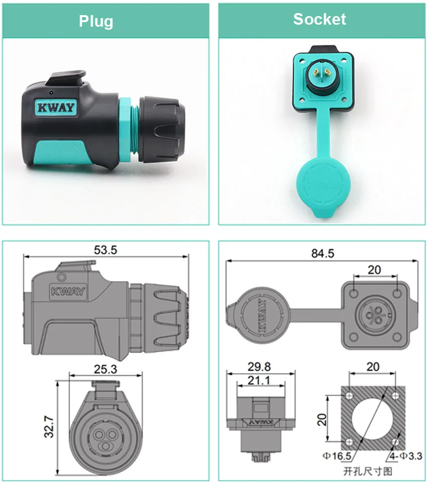 KWAY K16 Waterproof Bulkhead Electrical Connector Adapter IP68 Male Plug Female Socket Industrial AC DC Power 2 3 4 5 7 8 9 Pin