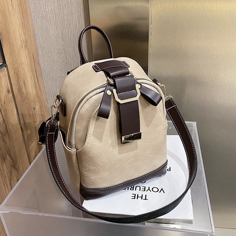 Dames PU Leren Rugzak - Vintage Reizen Dagrugzak - Zachte Handgreep, Ritssluiting: Khaki