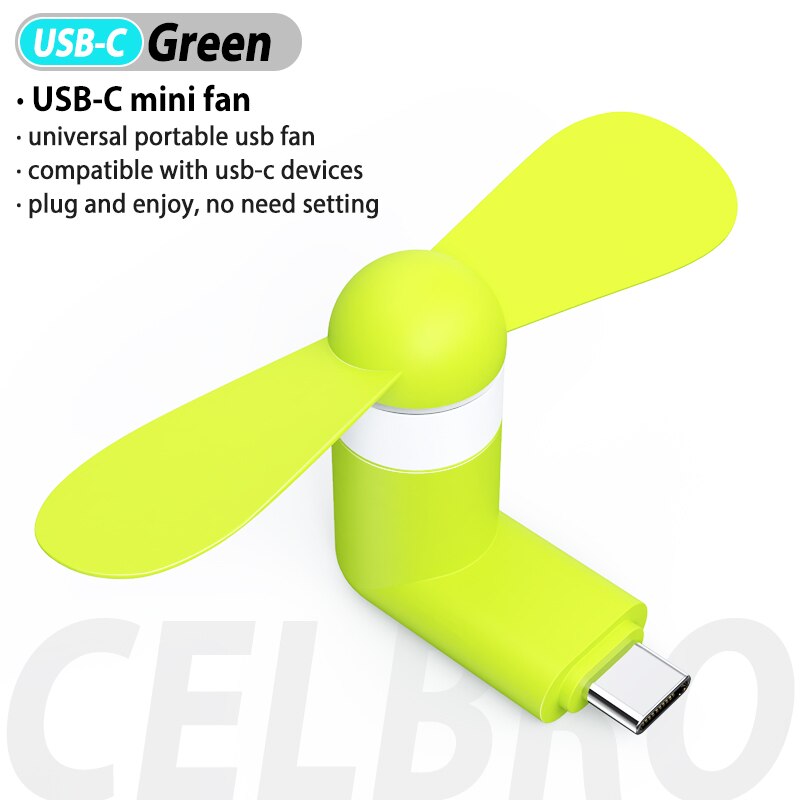 Portable Flexible Mini USB Fan Cooler USB Type C Cute Removable USB Gadgets Low power for Mobile Phone Powerbank PC Laptop: Green