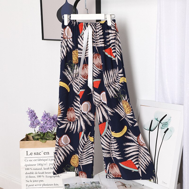 summer large size cotton home pants Korean girls' sweet loose wide leg pajamas: Lavender