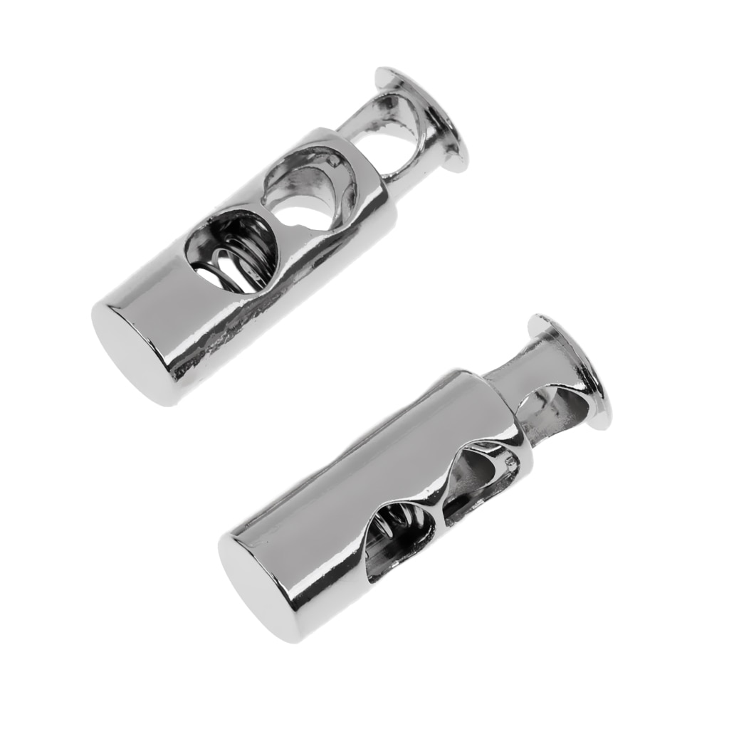 MagiDeal 6Pcs Barrel Cord Locks Toggles Spring Stop 2 Hole Cordlocks Silver
