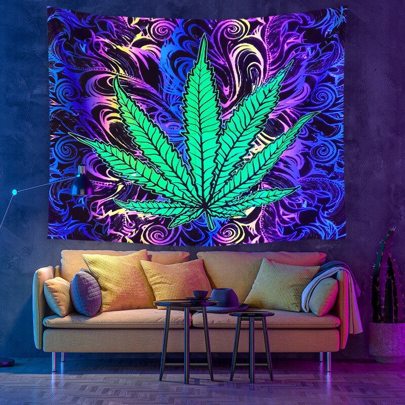 Maple Leaf Fluorescent Tapestry Mushroom Wall Hanging Mandala Tapestry Witchcraft Boho Hippie Home Decor: 150x100 cm / 4